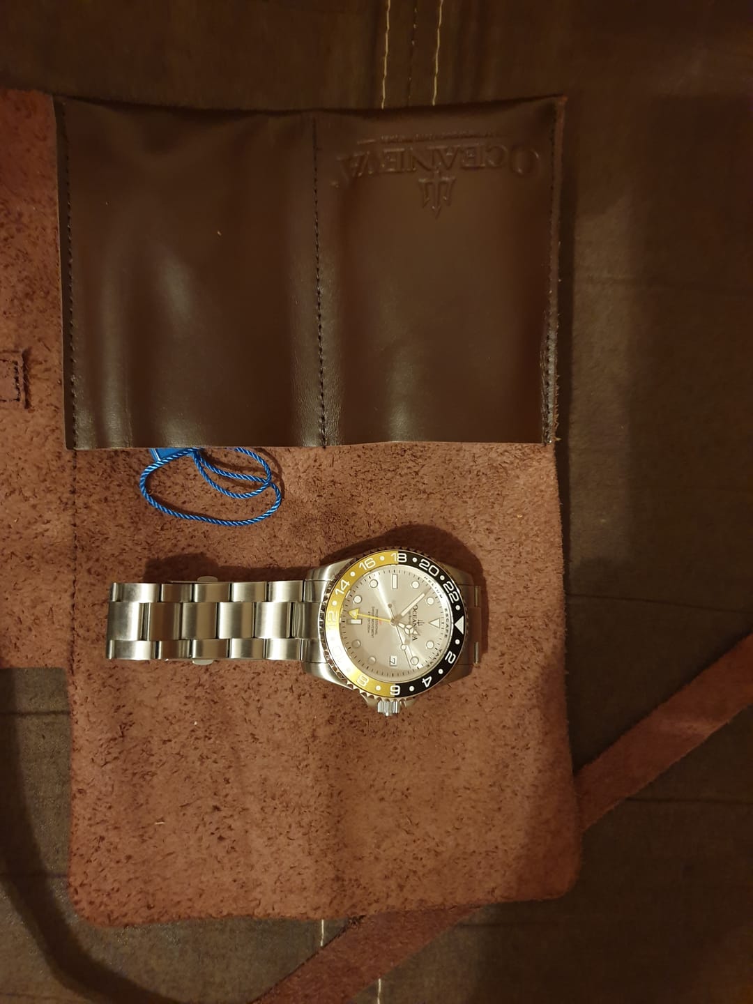 Customer photo review of Oceaneva Men's GMT Deep Marine Explorer 1250M Pro Diver Silver Dial Watch Yellow and Black