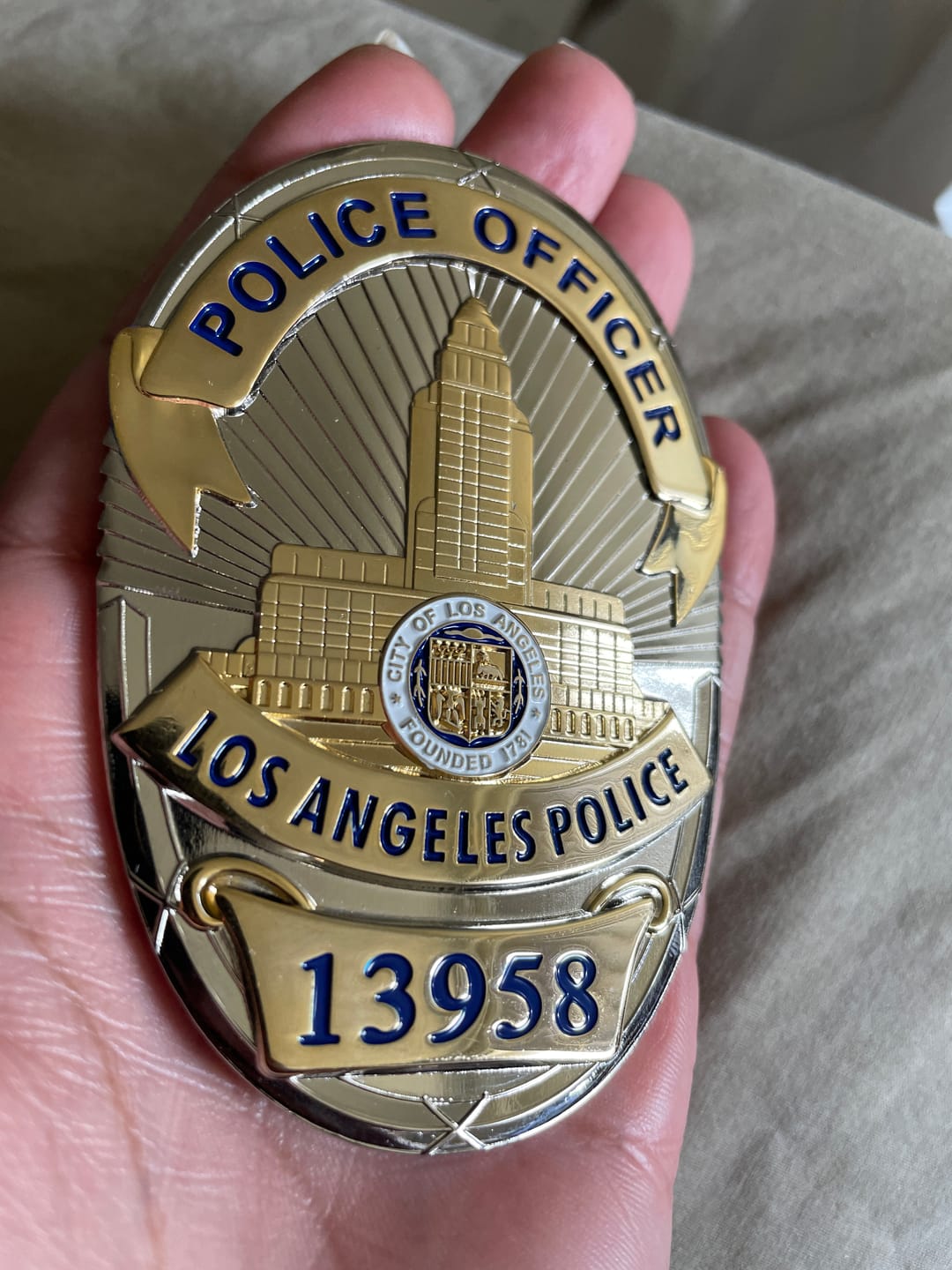 Customer photo review of LAPD Los Angeles Police Officer Badge Replica Movie Props With Number 13958 16520