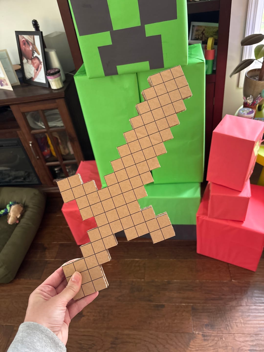Customer photo review of DIY Minecraft Cardboard Swords for Kids – Birthday Party Craft, Recyclable Sword Decoration Activity