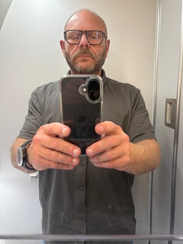 Customer photo review of Short-Sleeve Casual Button-Down: Gunmetal Grey