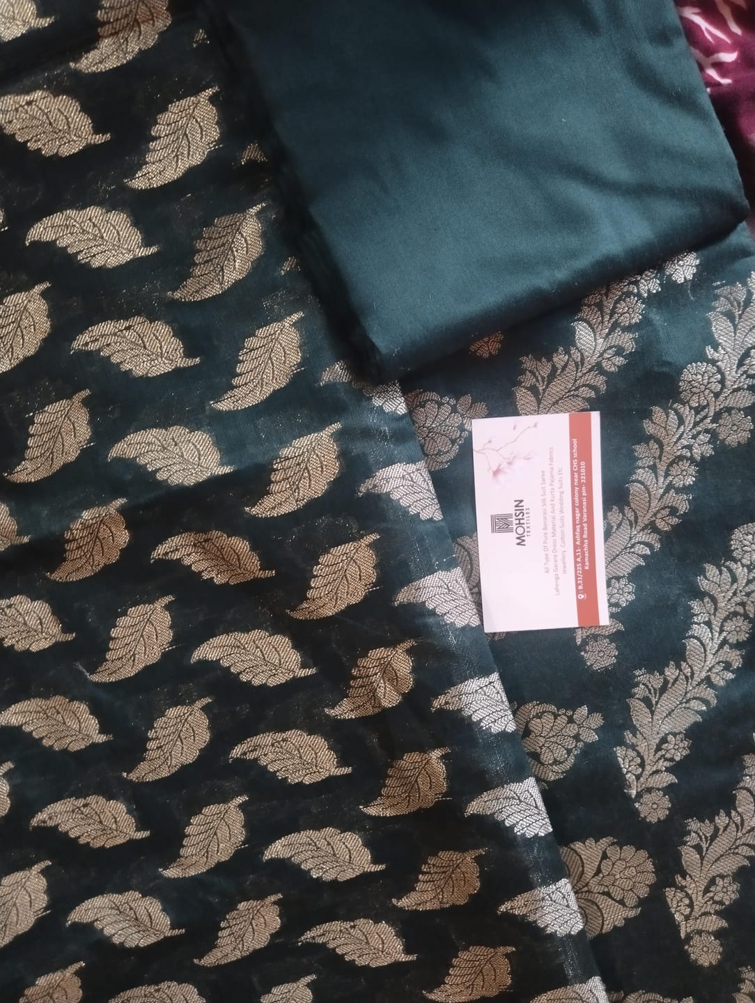 Customer photo review of Bottle Green Golden Zari Banarasi Silk Suit