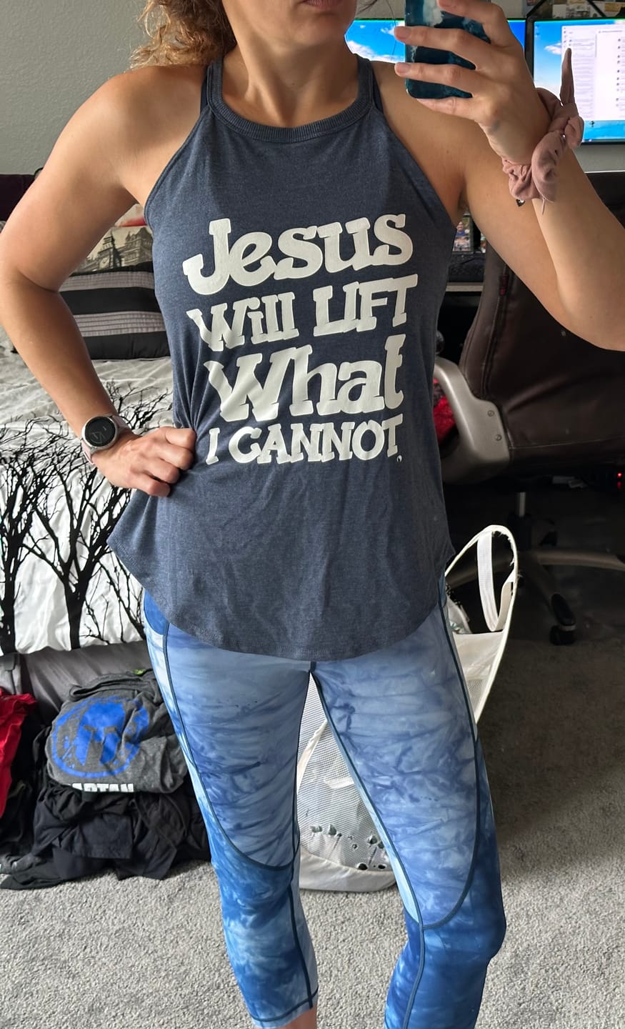 Customer photo review of Jesus Will Lift what i cannot Rocker Tank Top