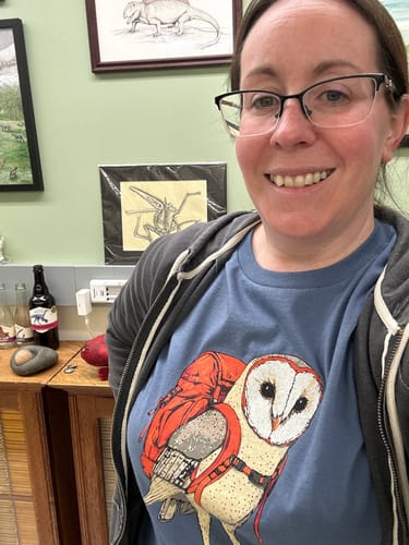 Customer photo review of Barn Owl Backpacker T-Shirt