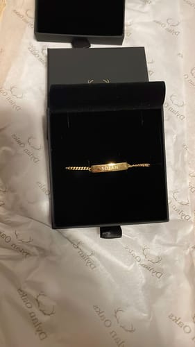 Customer photo review of Personalised Matching Set 3cm Letter Bar & Engraved Bracelet in Gold