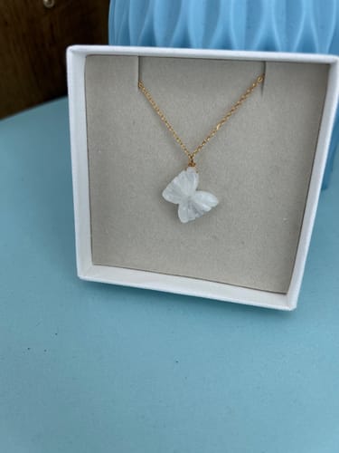 Customer photo review of avah - Rainbow Moonstone Butterfly Pendant