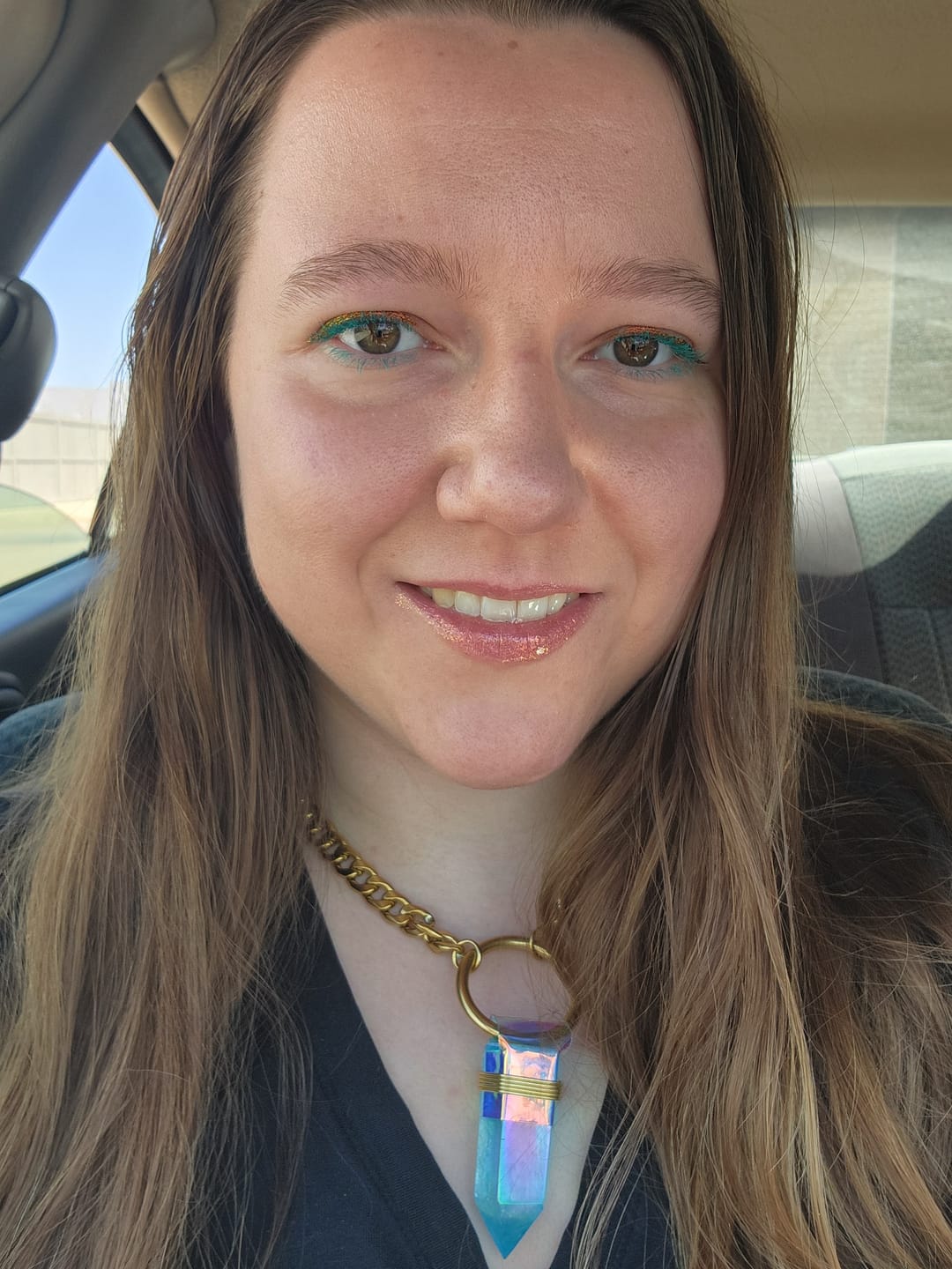 Customer photo review of Aqua Aura Quartz Necklace