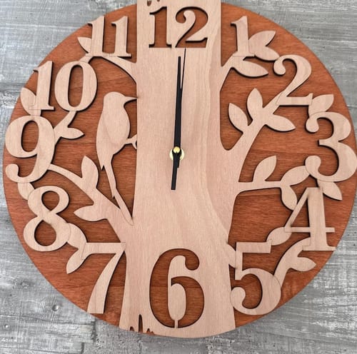 Customer photo review of Wooden wall clock birds on tree laser cut svg file