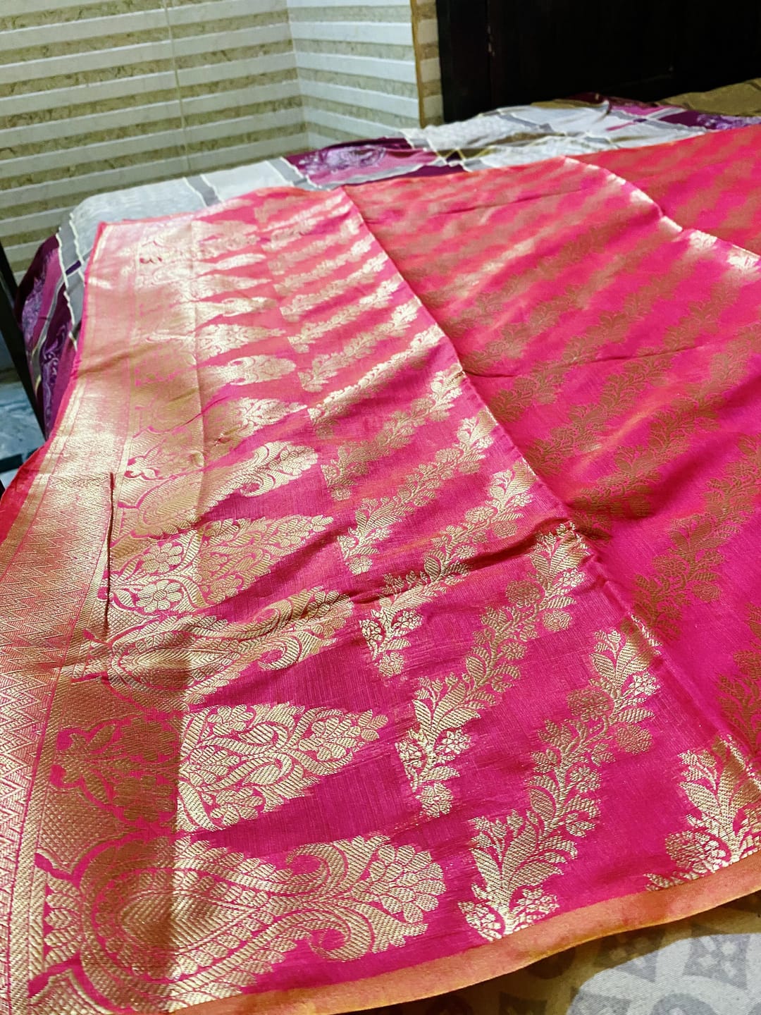 Customer photo review of Hot Pink Golden Zari Banarasi Silk Suit