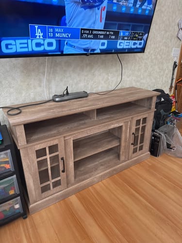 Customer photo review of Astorga 58" Glass Door Modern Farmhouse Fireplace TV Stand