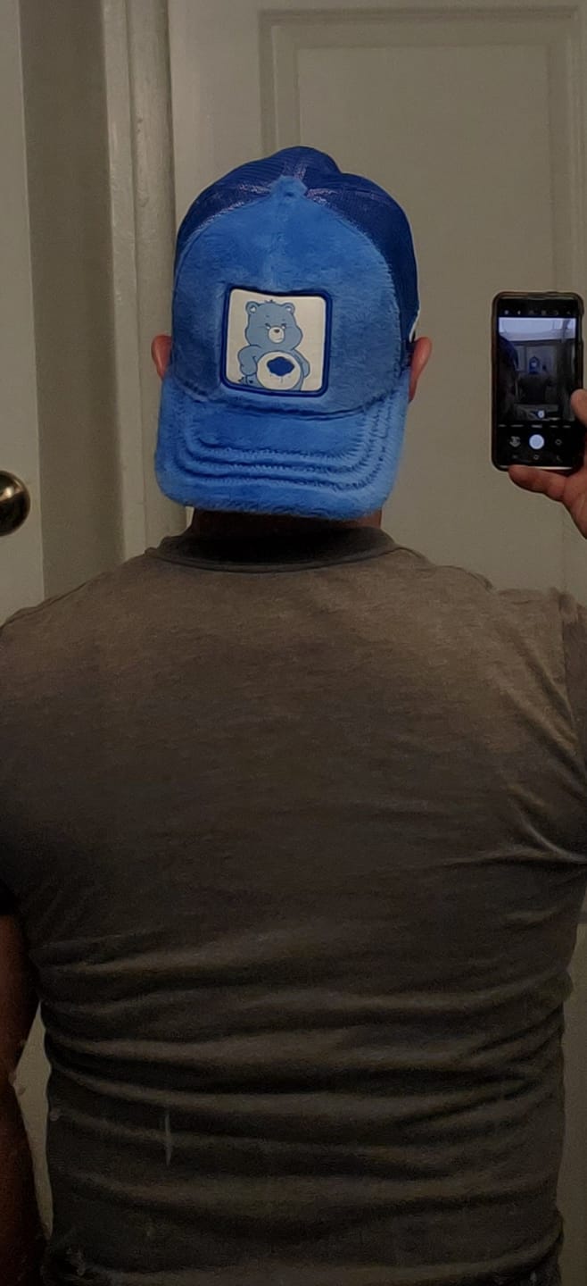 Customer photo review of OVERLORD X Care Bears:  Grumpy Bear Trucker Cap