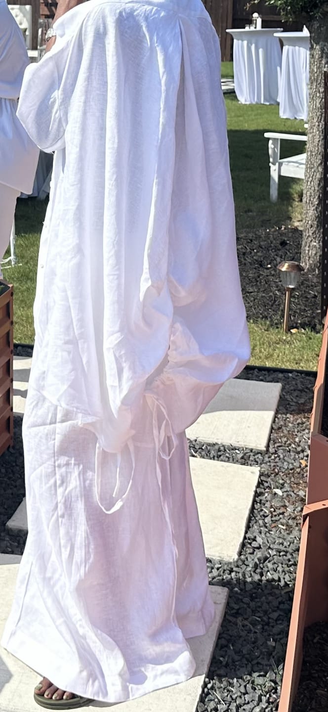 Customer photo review of Oversized Asymmetrical White Linen Shirt
