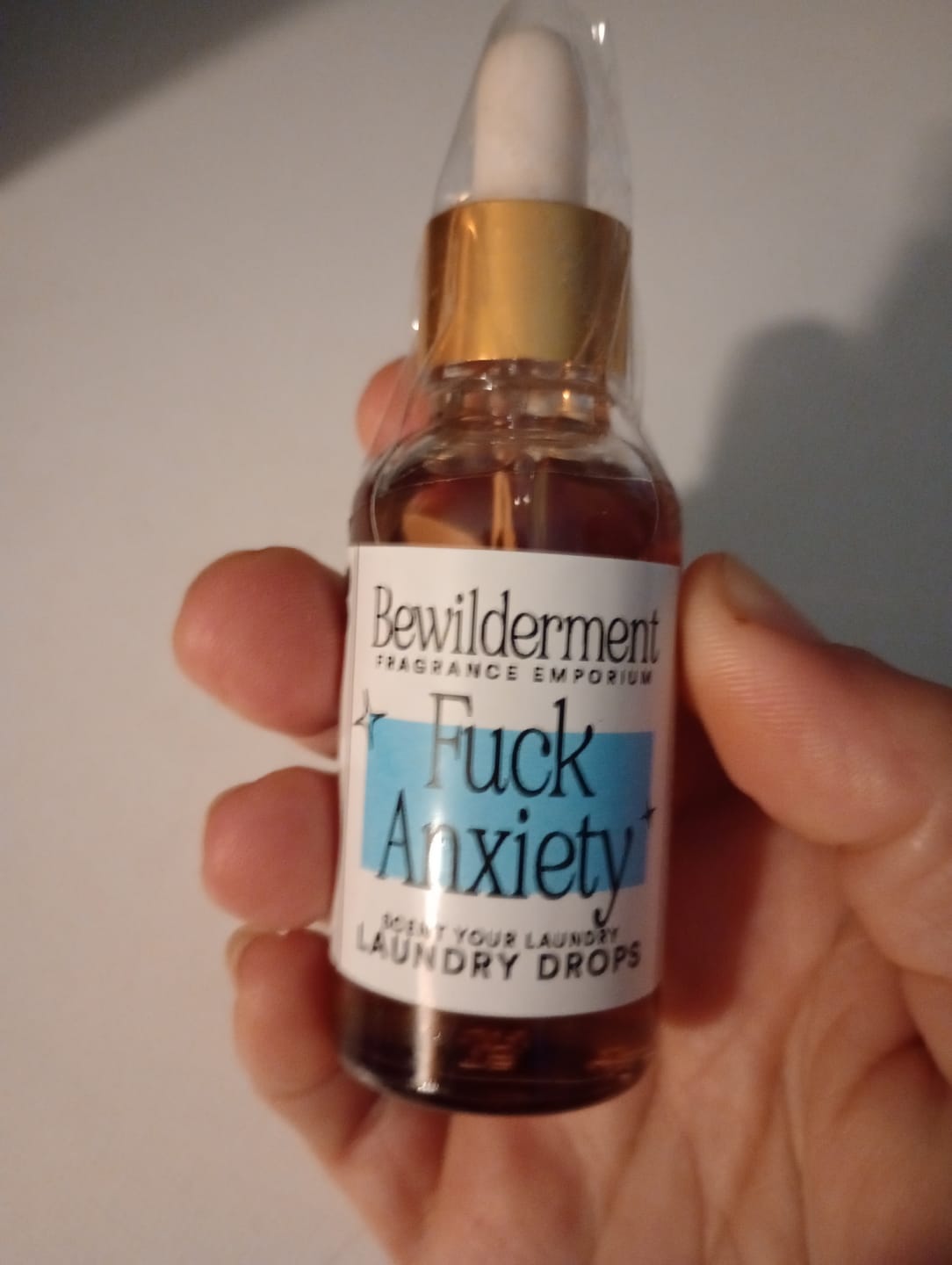 Customer photo review of Fuck Anxiety Laundry Drops