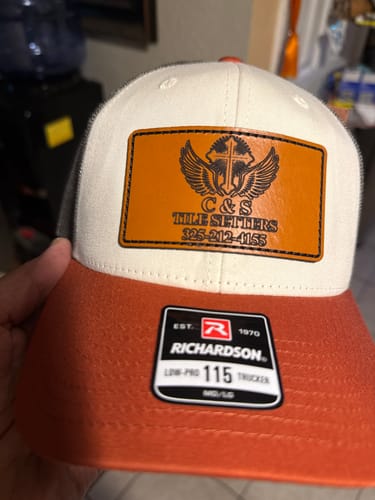 Customer photo review of Custom Leather Patch Hats Richardson 115 Laser Engraved