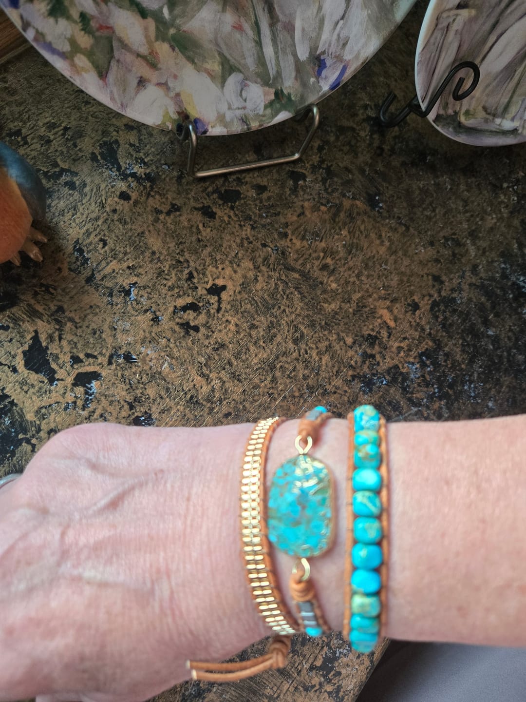 Customer photo review of Turquoise & Jasper Healing Wrap Bracelet