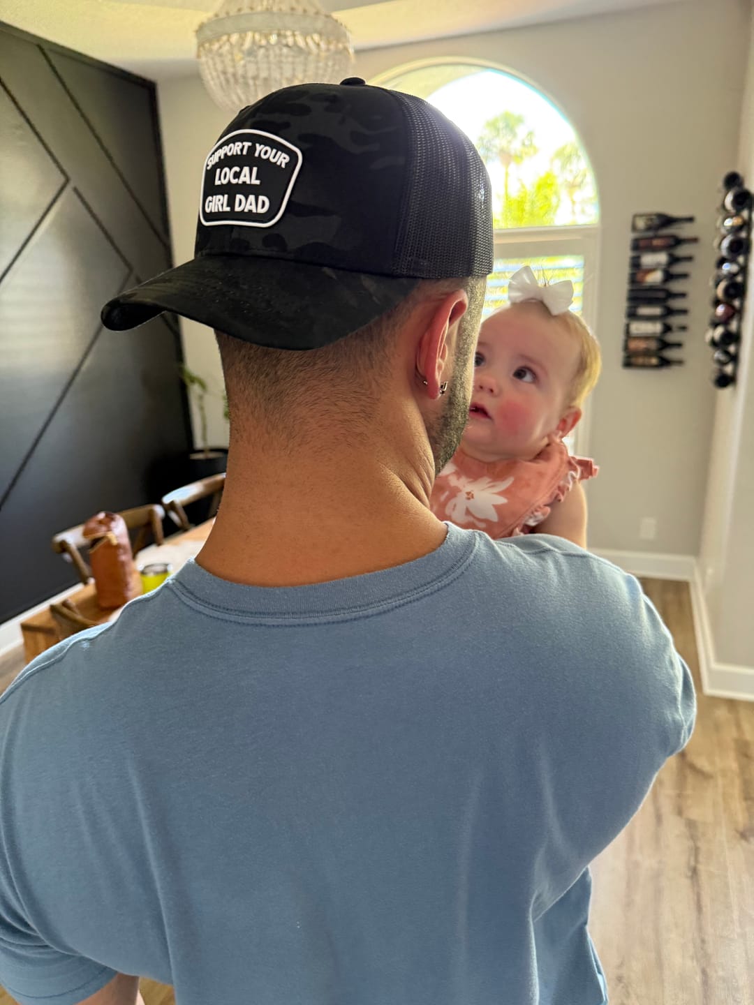 Customer photo review of Support Your Local Girl Dad Patch Snapback Hat (Multicam Blackl)
