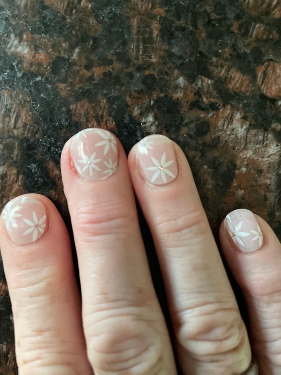 Customer photo review of Pretty Pink Daisies DIY Semicured Gel Nail Sticker Kit