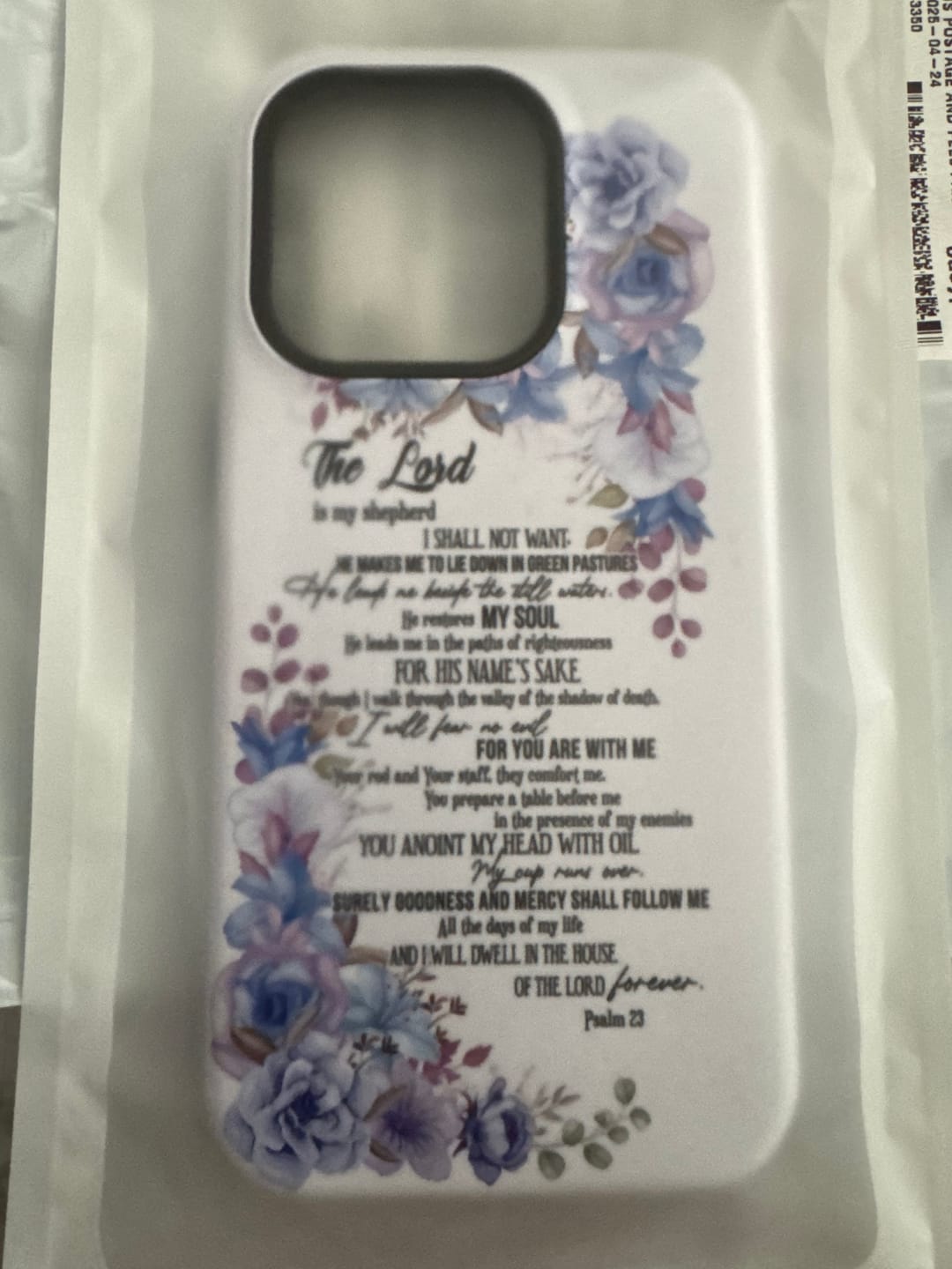 Customer photo review of The Lord is my shepherd Psalm 23 phone case, Christian phone cases