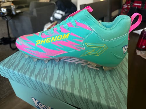 Customer photo review of Kool-Aid 'Sharkleberry Fin' Football Cleats - Quantum Speed by Phenom Elite