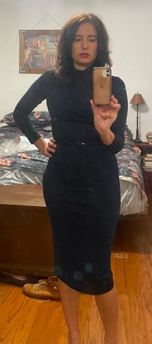 Customer photo review of Bad Girl Wiggle Dress in Navy - Vixen by Micheline Pitt