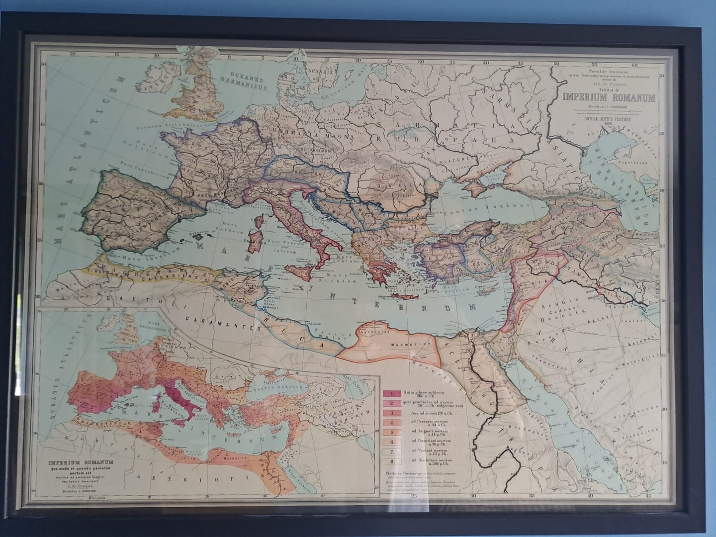 Customer photo review of Old Roman Empire World Map From 266BC to 305AD by Perthes & Kampen, 1889 - Rare Map of Byzantine, West and East Roman Empire & Roads