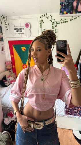 Customer photo review of Pink 'Blessed' Varsity Tee