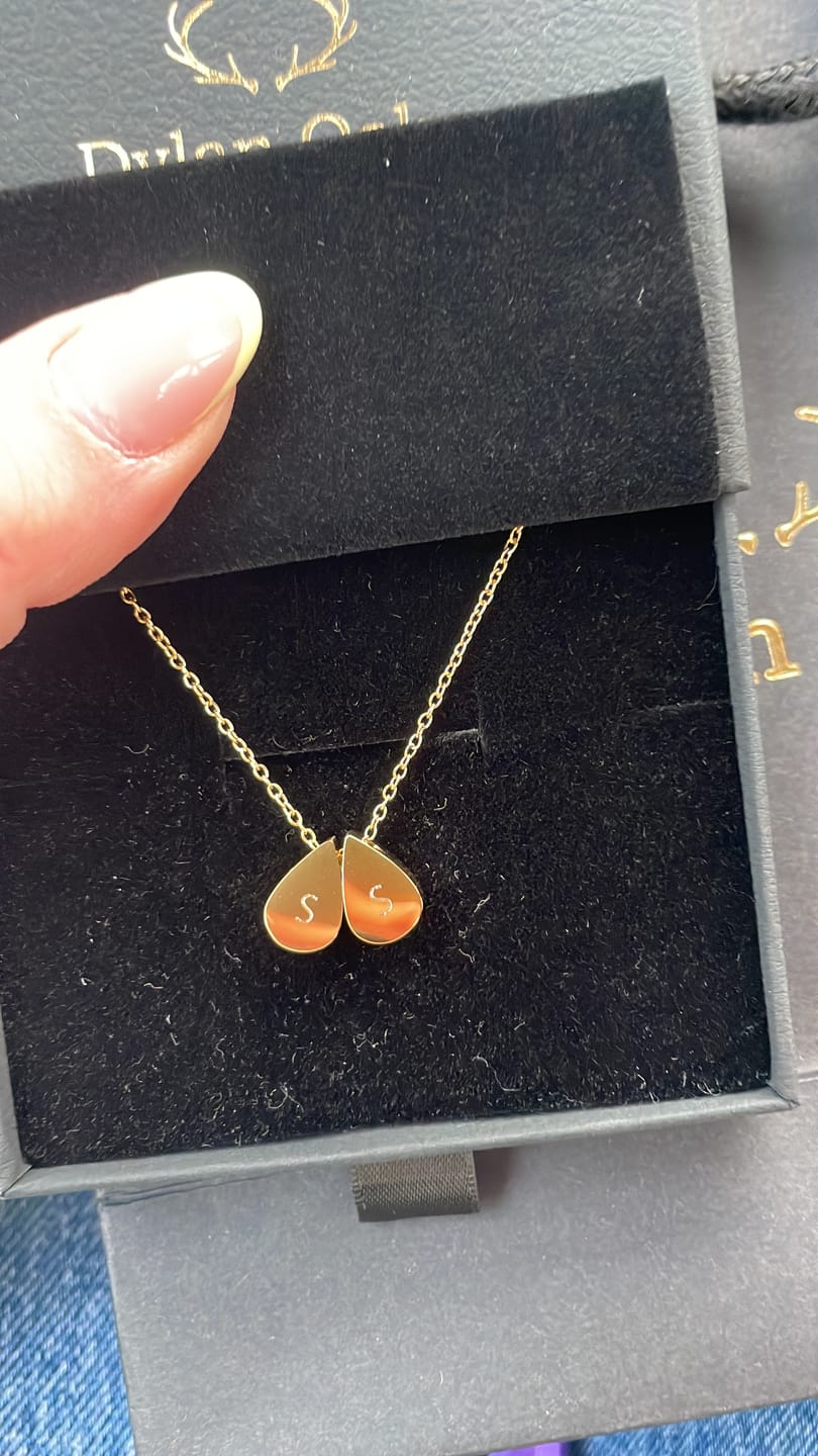 Customer photo review of Teardrop Double Bead Necklace in Gold