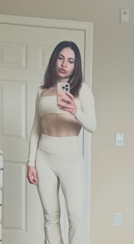 Customer photo review of Vanilla Cream Long Sleeve and Flare Pant Set