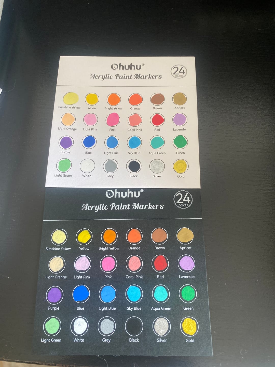 Customer photo review of Ohuhu Acrylic Markers 24 Colors 48 Pack