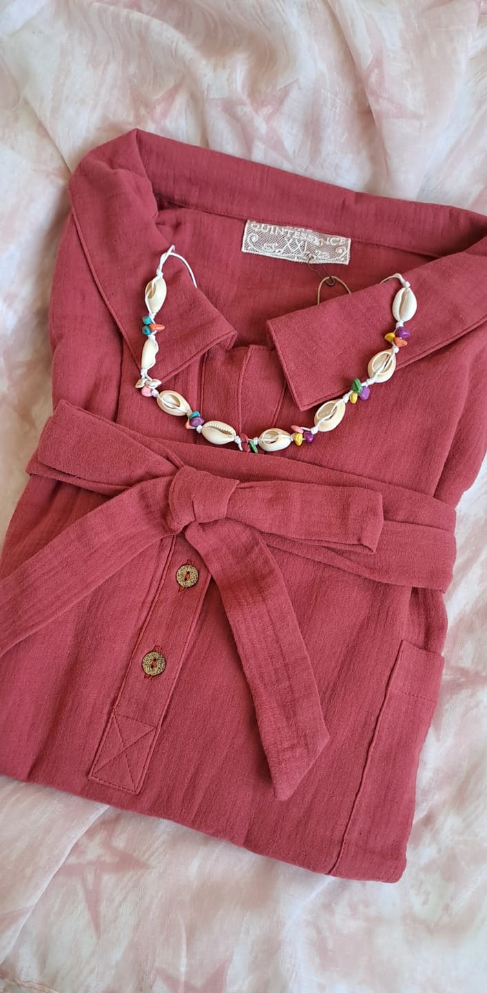 Customer photo review of Robe Lucette double gaze de coton fraisier