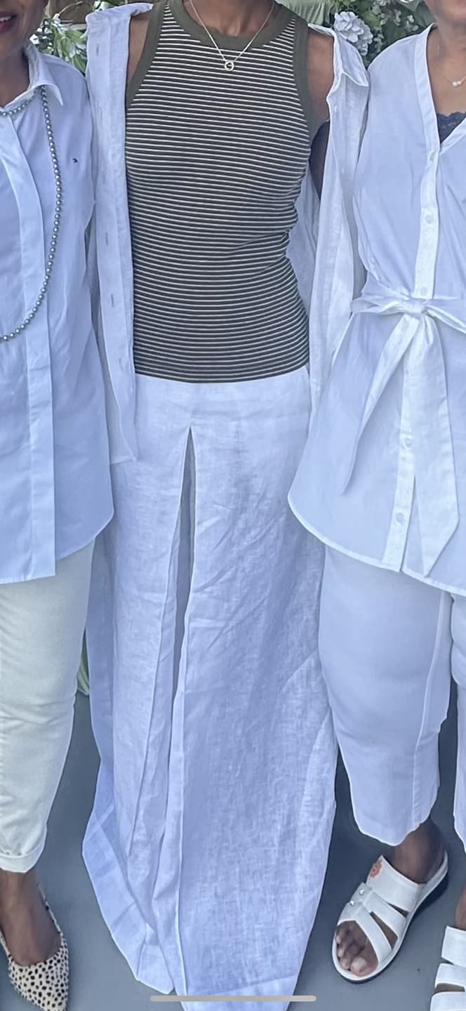 Customer photo review of White Wide Leg Organic Linen Palazzo Pants
