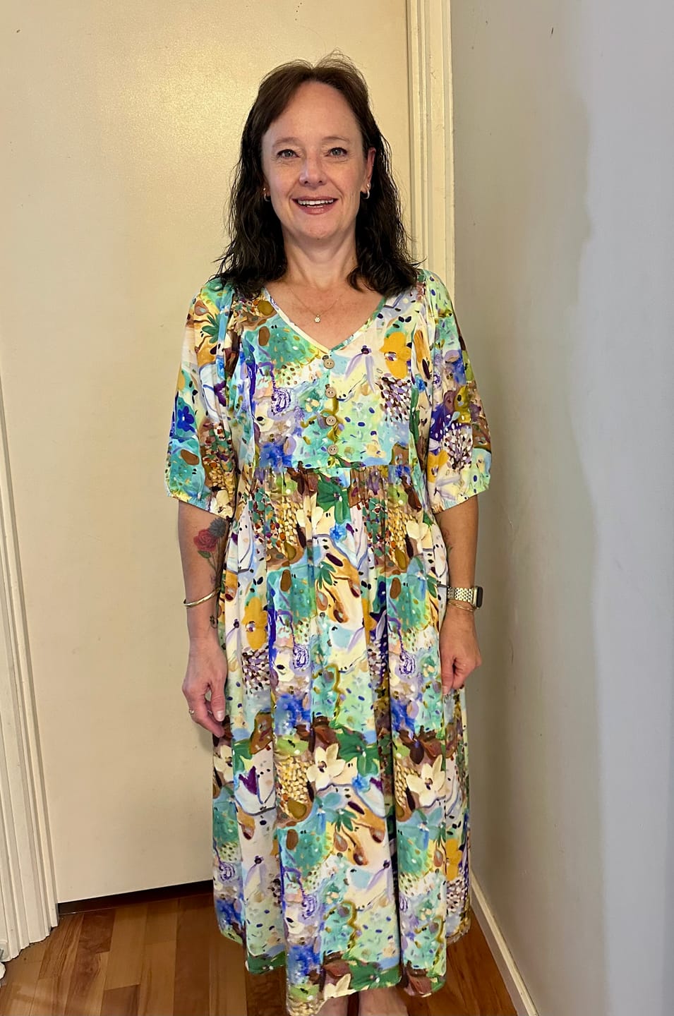 Customer photo review of Zandra Dress in Green Multi