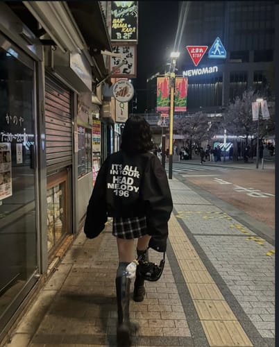 Customer photo review of WARDEN EDGE Oversized Bomber Jacket with Slogan Back Print