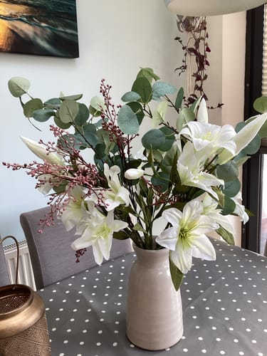 Customer photo review of Faux Arrangement - White Lily & Eucalyptus