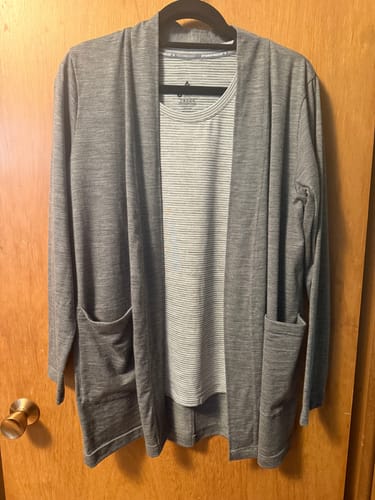 Customer photo review of Paisley Cardigan - Graphite Heather