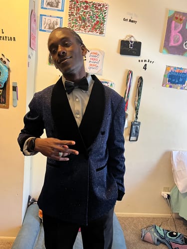 Customer photo review of Men's 2-Piece Starry Navy Blue Smoking Suit