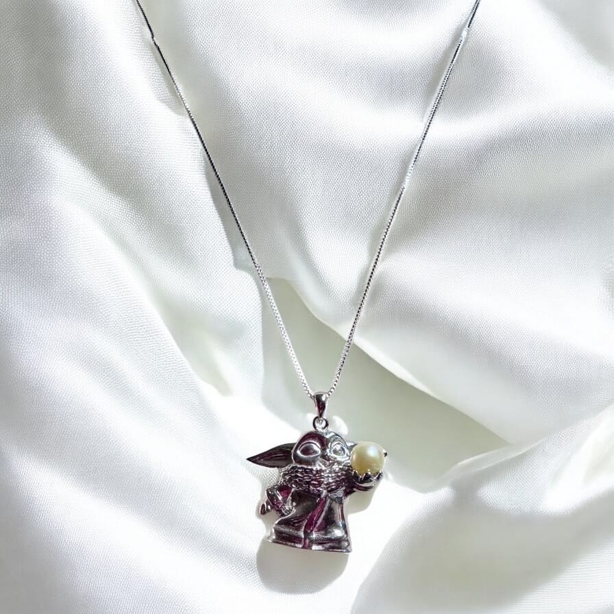 Customer photo review of DIY Mount Pendant - 925 Sterling Silver Baby Yoda Rhodium Coated