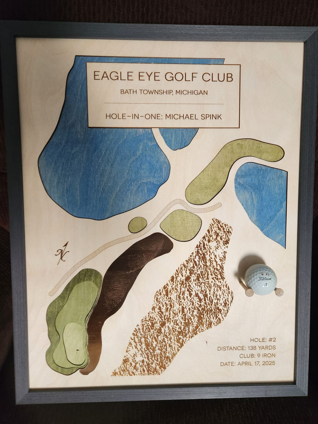 Customer photo review of Personalized Hole-in-One | Single Hole Golf Art