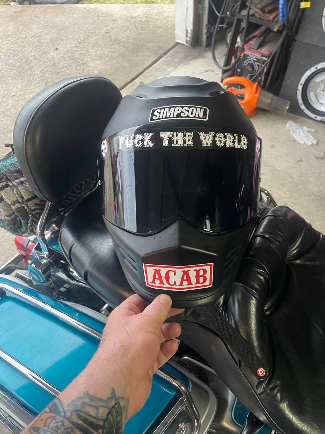 Customer photo review of FUCK THE WORLD HELMET VISOR