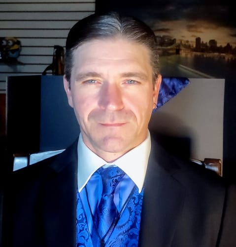 Customer photo review of Bright Sapphire Blue Paisley Silk Vest Necktie Pocket Square Cufflinks Set