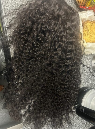 Customer photo review of MORE FACE 360 Glueless Wig Water Wave Invisi Drawstring Wear And Go Wig Quick Install Pre-Bleached And Pre-Cut HD Lace Human Hair Wigs Beginner Friendly