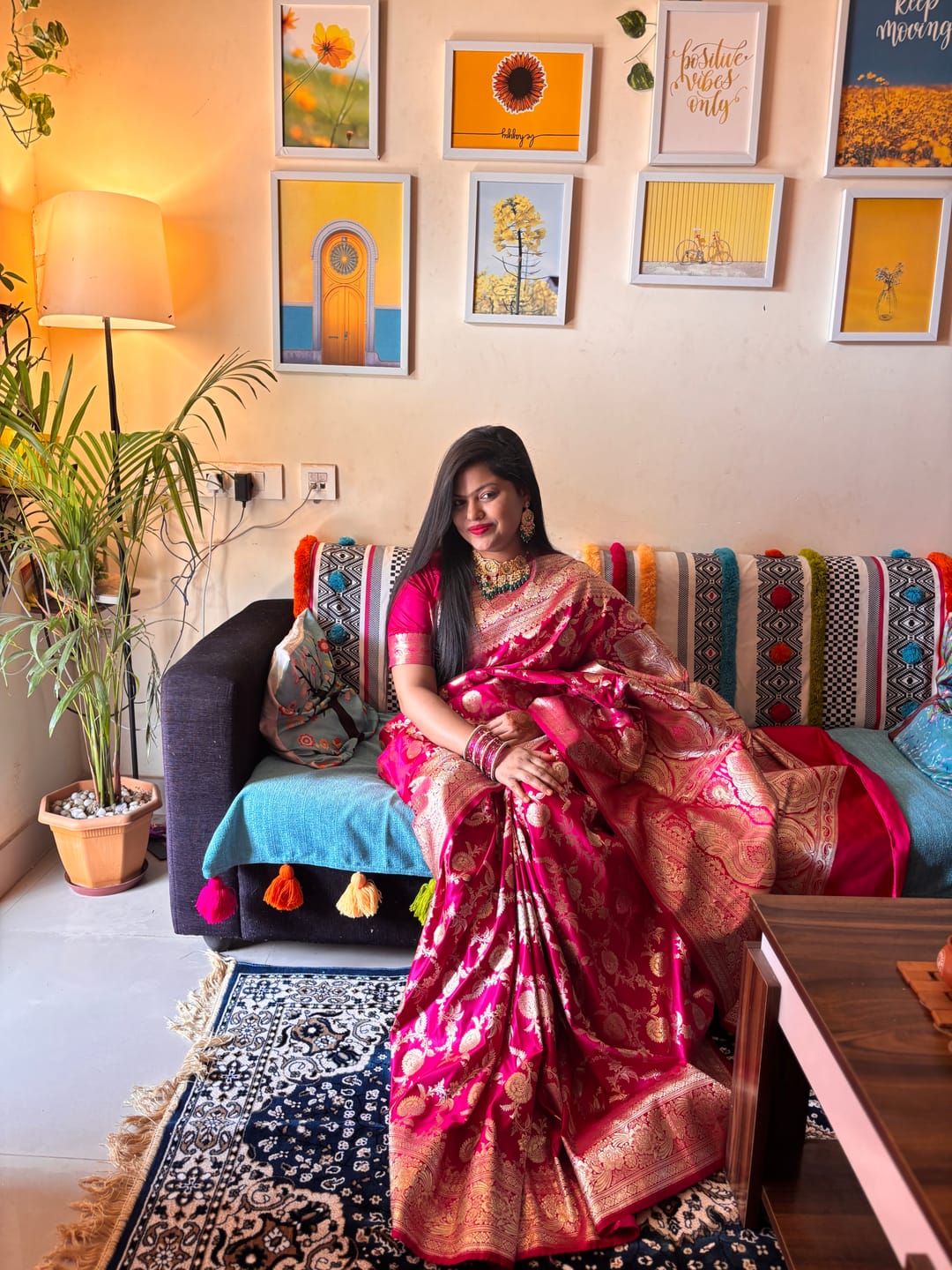 Customer photo review of Pink Shahanshahi Jaal Katan Silk Banarasi Saree