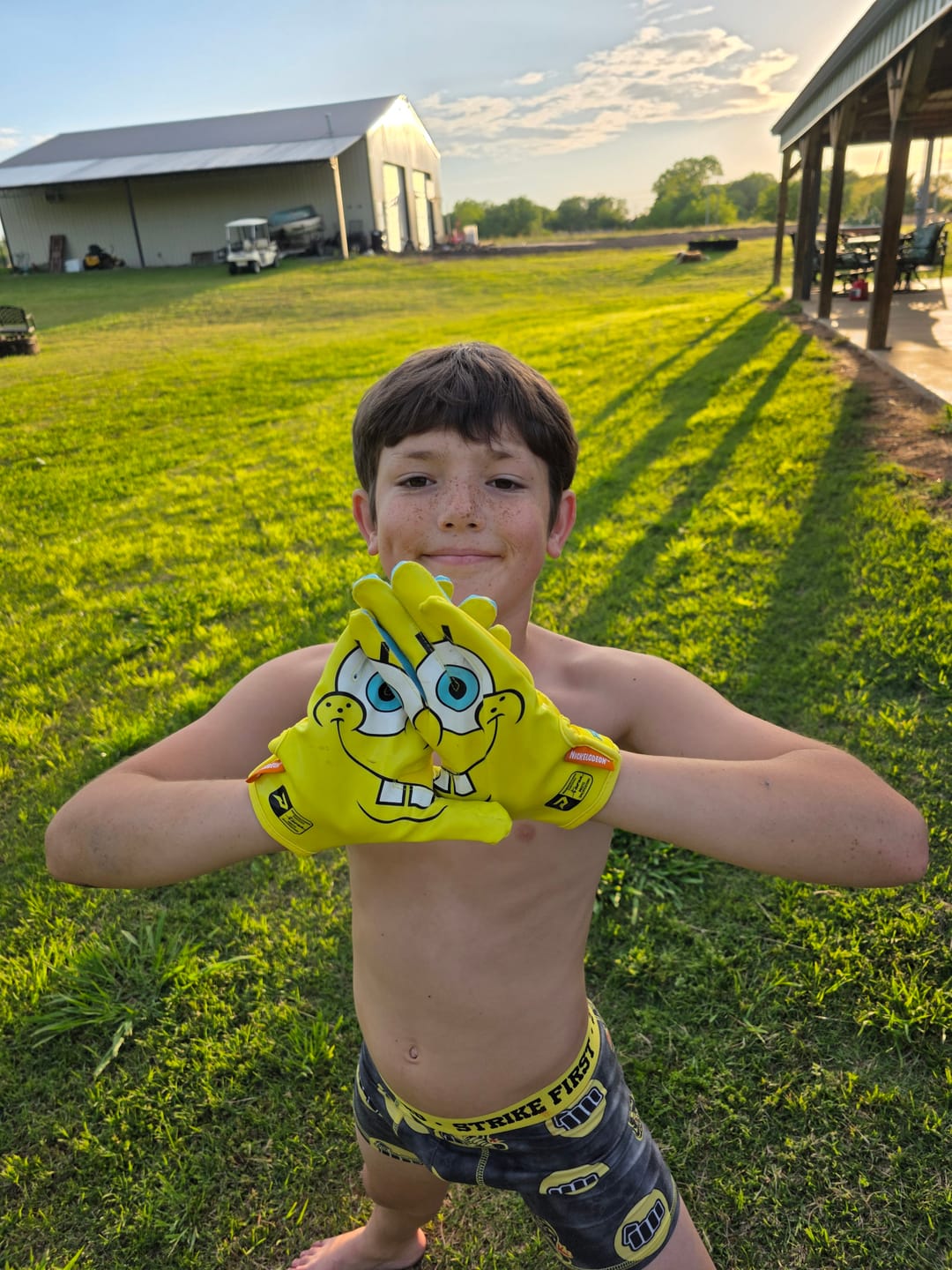 Customer photo review of SpongeBob Football Gloves - VPS5 By Phenom Elite