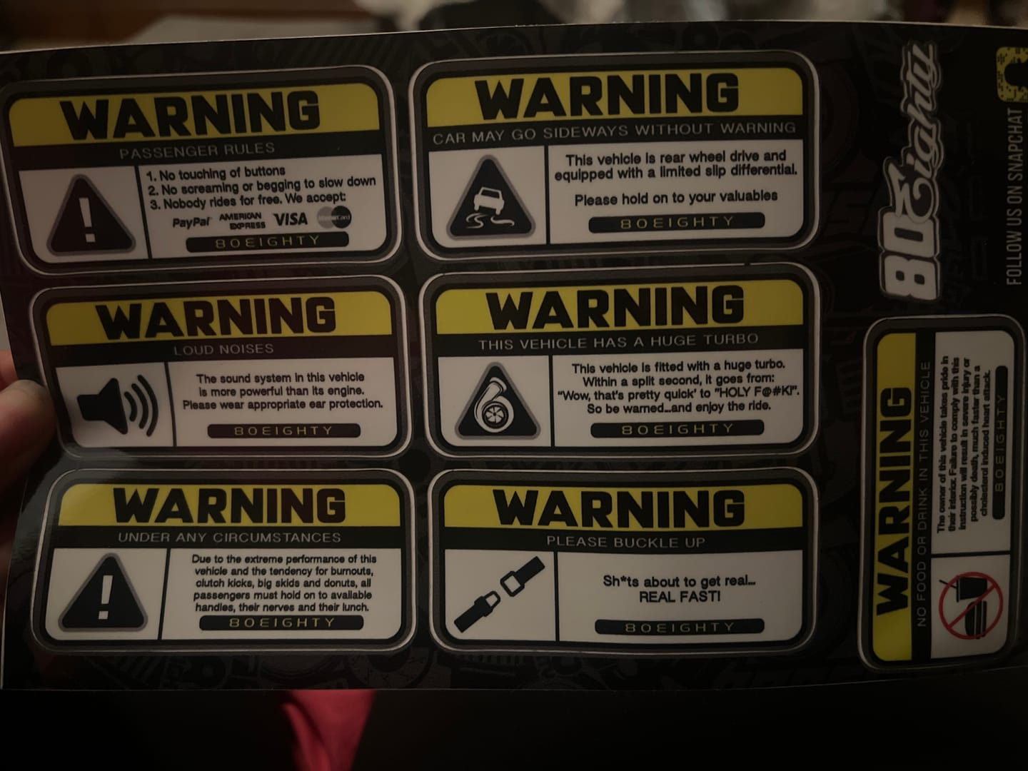 Customer photo review of 80Eighty® Warning Sticker Pack