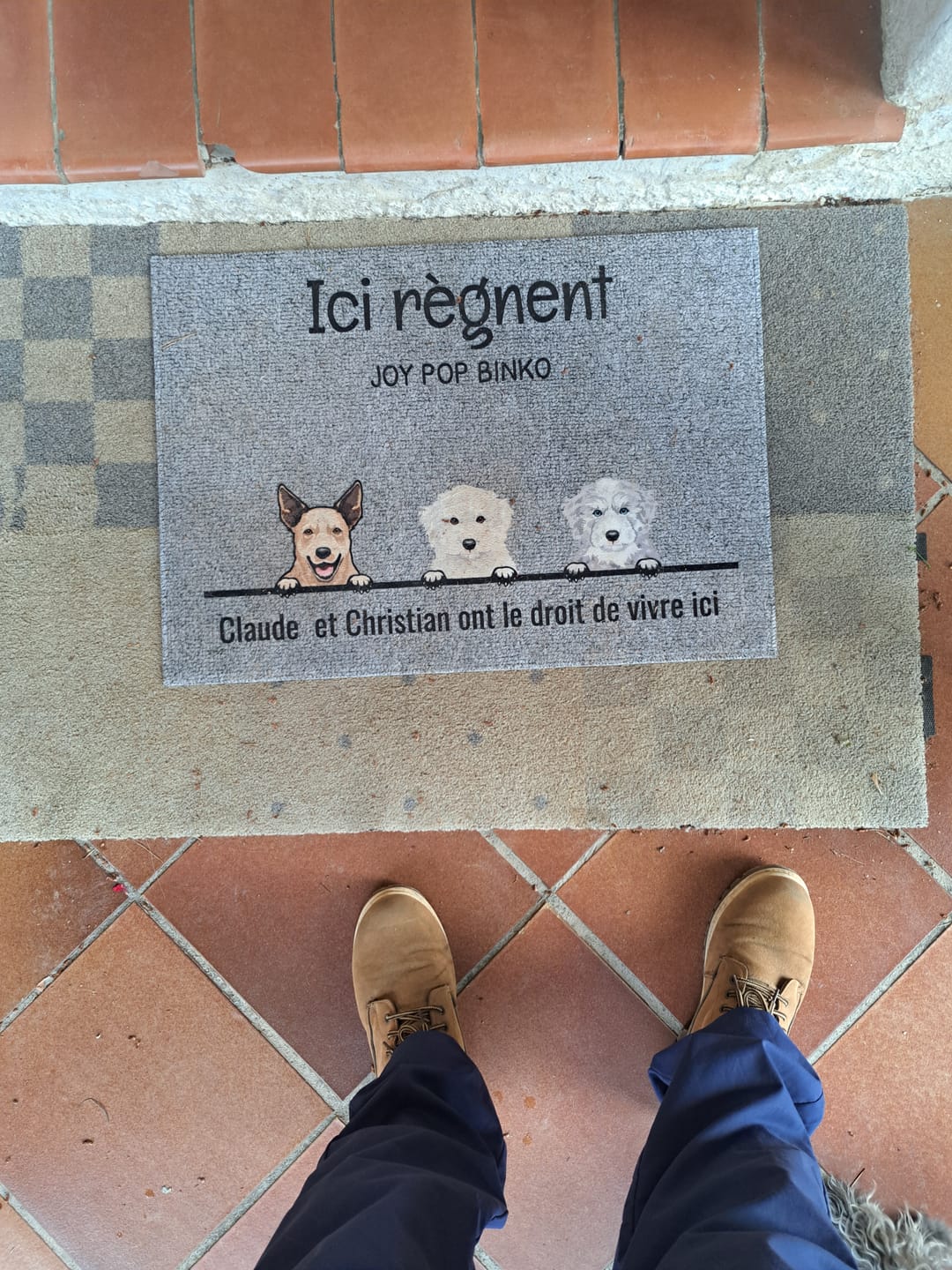 Customer photo review of Tous mes amis à poils - Paillasson personnalisé