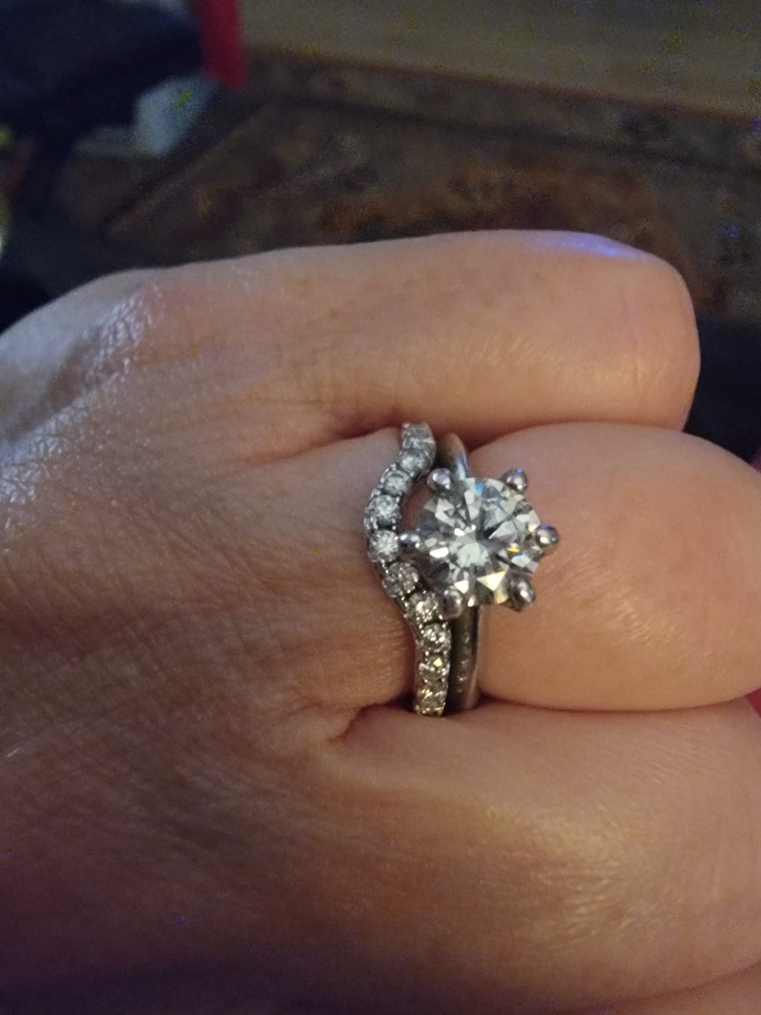 Customer photo review of Curved Pave Moissanite Half Eternity Wedding Band Stackable Ring