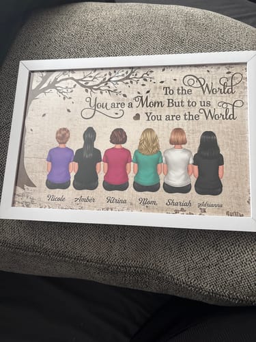 Customer photo review of Personalized Poster With Dad Mom And Kids Dogs Cats, To Us You Are The World, Heartfelt Gift For Dad, Mom
