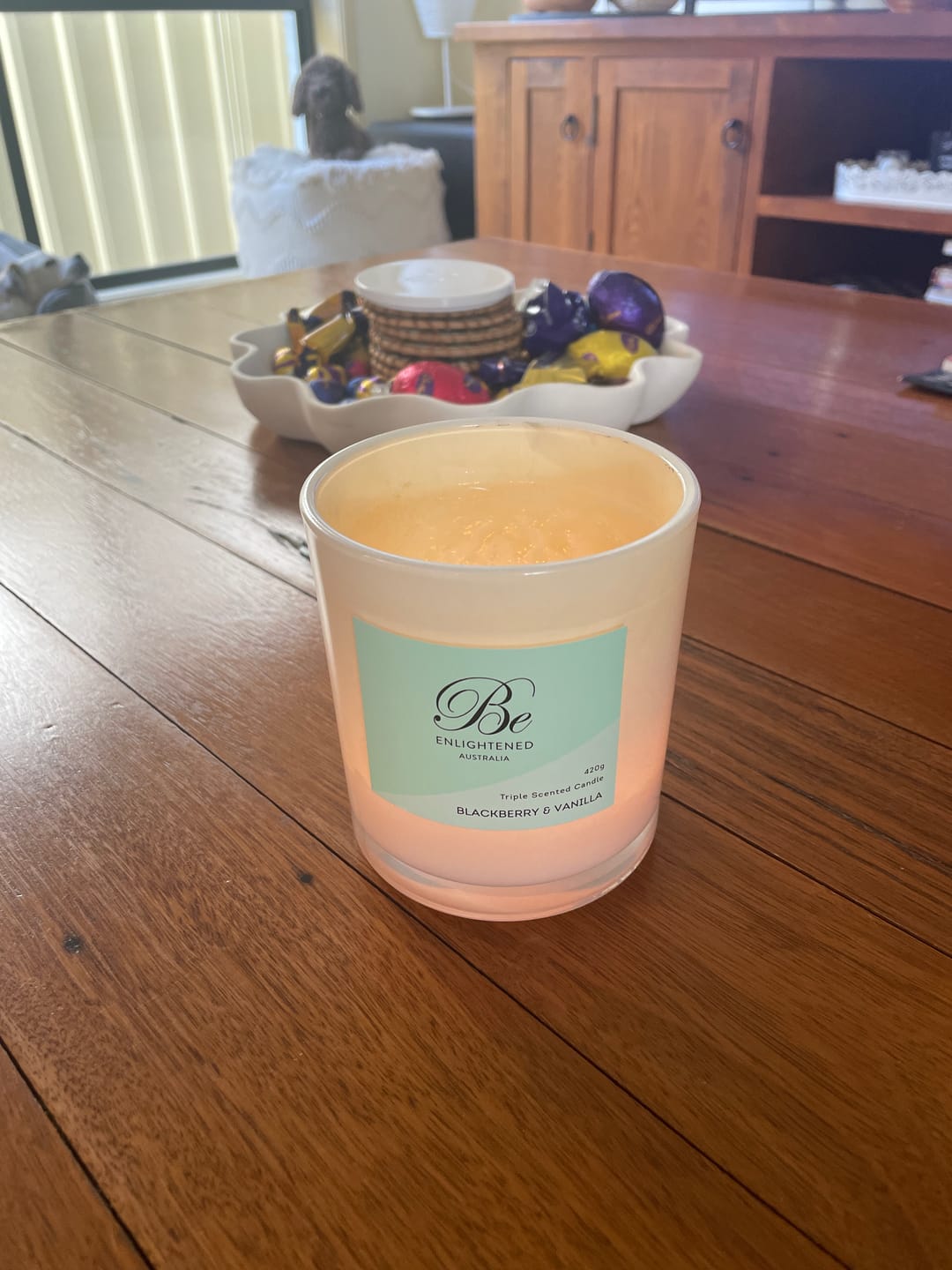 Customer photo review of 🫐 Blackberry & Vanilla Triple Scented Candle – 2 Wick 420g by Be Enlightened ✨🕯️🍦 - Sweet, smooth, sensually rich