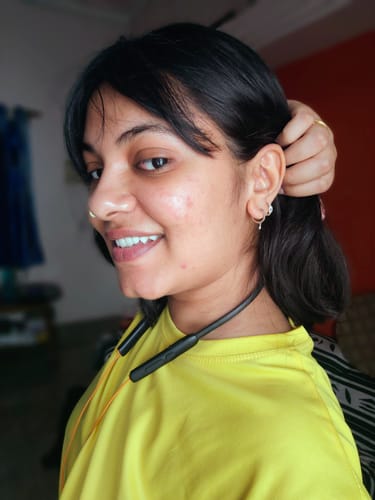 Customer photo review of Silver Sparkling Loop Huggies Earrings
