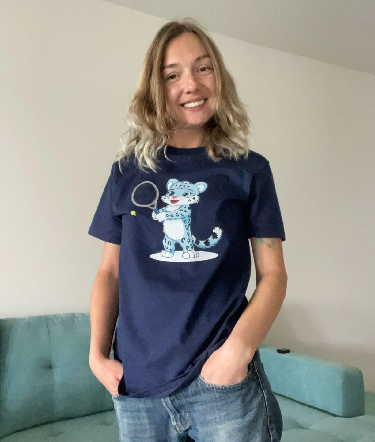 Customer photo review of Snow Leopard Tennis Player T-Shirt