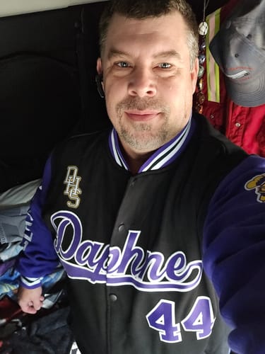 Customer photo review of Custom Black Purple-White Raglan Sleeves Varsity Full-Snap Letterman Jacket